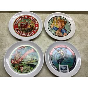 French Milk Maid Plates Art Nouveau Style Set of 4 Cheese Plates - all different